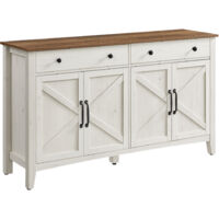 Vasagle – Buffet en MDF avec tiroir et étagère réglable – Dimensions 40 x 140 x 80 cm – Style campagne blanc rustique et marron miel