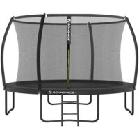 Trampoline pour Enfants Diamètre 366 cm, Filet de Protection, Poteau Incurvé de 180 cm de Haut, Coussins de Sécurité, Échelle, Cadre en Acier, Noir