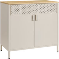 Songmics – Buffet en métal double porte – Cadre en acier – Dimensions 40 x 80 x 76 cm – Couleurs beige sable et beige naturel – Fermeture magnétique