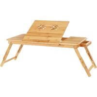 Table De Lit Pliable En Bambou - Pour Ordinateur Portable - Hauteur Réglable - Avec Tiroir - 66x35x30cm