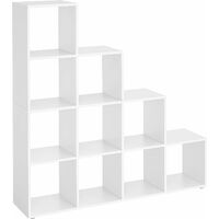 ÉTagère escalier, Meuble de Rangement, 10 Compartiments, pour bibliothèque, Salon, Chambre, Blanc, LBC10WTV1 - Blanc
