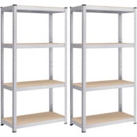 Rayonnage à 4 Niveaux, Lot de 2, 40 x 80 x 160 cm, Étagère Charge Lourde, Cadre en Acier, Argent