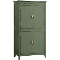 Vasagle – Meuble de rangement de salle de bain avec 4 portes – Étagères réglables – Dimensions 30 x 60 x 110 cm – MDF vert forêt