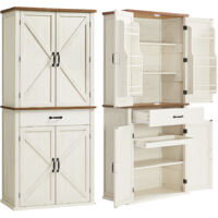 Vasagle – Buffet haut cuisine vaisselier blanc rustique – 2 placards, 6 étagères réglables, tiroir, plateau coulissant – Hauteur 178,6 cm