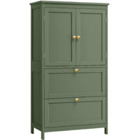LIFEZEAL Armoire de Salle de Bain avec 2 Portes, Meuble Salle de Bain Rangement avec Étagères Réglables, Armoire de Cuisine avec Portes en Verre Trempé, 60 x 30 x 163 cm (Gris