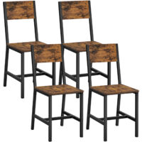 Vasagle – Lot de 4 chaises salle à manger – Cadre acier noir d'encre – Assise bois marron rustique – Ergonomiques pour confort optimal – Dimensions 36x46,6x87,1cm