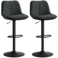 Vasagle – Lot de 2 tabourets de bar réglables en hauteur – Dossier ergonomique – Base métallique – Velours gris – Stabilité renforcée 45 cm