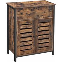 Meuble De Rangement, Buffet, Avec Placard 3 Portes, Cadre En Acier Style Industriel Marron Camel Et Noir Encre 93407720