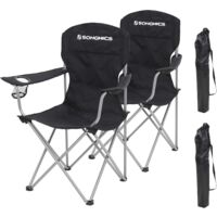 Songmics – Lot de 2 chaises de camping confortables – Tissu Oxford 600D – Charge max 150 kg – Avec porte-bouteille – Sac de transport – GCB08BK