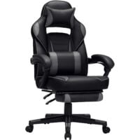 Fauteuil gamer SONGMICS OBG073B03 - Gris et noir - Chaise gaming - Siège de bureau réglable - Avec repose-pieds télescopique - Ergonomique - Mécanisme basculant - Appui-tête - Support lombaire - Charg