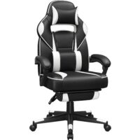 Songmics – Chaise gaming ergonomique avec repose-pieds télescopique – Support lombaire – Hauteur réglable 47-57 cm – Charge 150 kg – Noir et blanc OBG73BW