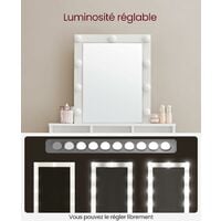 VASAGLE Coiffeuse avec Miroir et Ampoules, Table de Maquillage, avec 2 tiroirs et 3 Compartiments de Rangement, Style Moderne, Blanc par SONGMICS RDT114W01 - Blanc