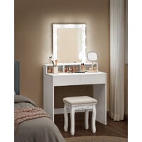 VASAGLE Coiffeuse avec Miroir et Ampoules, Table de Maquillage, avec 2 tiroirs et 3 Compartiments de Rangement, Style Moderne, Blanc par SONGMICS RDT114W01 - Blanc