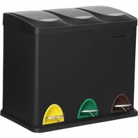Poubelle Cuisine, Poubelle de Tri 3 x 8L, avec Couvercles, Poubelle Triple en Acier pour Les Petites Familles, Pédales et Seaux, Facile à Nettoyer, Noir