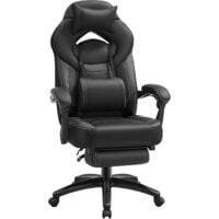 Fauteuil gamer ergonomique, Chaise gaming, Fauteuil de bureau, avec repose-pieds télescopique, appui-tête réglable, support lombaire, capacité de charge 150 kg, Noir OBG077B01