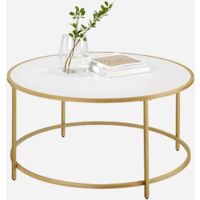 VASAGLE Table Basse Ronde, Table de Salon avec Dessus en Panneaux, Cadre en Métal Doré, Montage Facile, Style Moderne, Doré et Blanc par SONGMICS LCT091A10