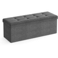 Banc Coffre de Rangement Pouf Pliable Grand pour 3 Personnes Tissu en Lin 110 x 38 x 38 cm Gris LSF77K