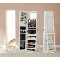 Armoire à Bijoux Blanc Organiseur à Bijoux Verrouillable Armoire avec Miroir sur Pied Miroir Pleine Longueur Armoire de Rangement sur Pieds avec Tiroirs 