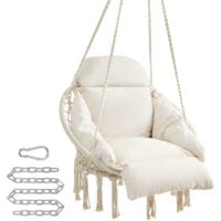 Fauteuil Suspendu, Chaise avec Coussin, Déco Maison Cocooning, Bohème, Chambre, Terrasse, Balcon, Jardin, Capacité 120 kg, Accessoires Inclus, Blanc Crème