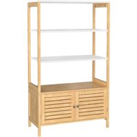 Songmics – Meuble de rangement salle de bain en bambou – Armoire haute avec 3 étagères réglables et 1 placard à 2 portes – 70 x 30 x 120 cm – BCB010N01