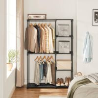 Armoire de Rangement, Penderie Pliable, Dressing, Armoire Métallique, avec Barres de Suspension, Porte-vêtements, Organisateur, pour Vestiaire, Chambre, 112 x 43 x 165 cm, Noir RYG24BK
