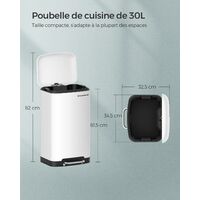 30L Poubelle de cuisine en acier inoxydable à pédale Blanc LTB01W - Blanc