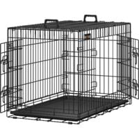 FEANDREA 2 Portes Cage pour chien pliable et transportable avec Poignées et Plateau 91 x 58 x 64cm par SONGMICS PPD36H - Noir
