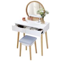 Coiffeuse, Table de maquillage avec Miroir et Tabouret, Table de maquillage avec 2 spacieux Tiroirs coulissants, Naturel et Blanc RDT11K