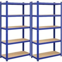 Lot de 2 Rayonnage 40 x 90 x 180 cm, 5 niveaux, Étagères charge lourde métallique, Bleu