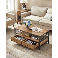 Vasagle – Table basse industrielle 100 x 55 x 45 cm – Cadre en acier en X – 2 tiroirs et compartiment ouvert – Marron châtaigne et noir