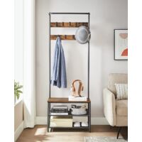 Vasagle – Meuble d’entrée 3-en-1 avec banc et étagères à chaussures – 9 crochets amovibles – Dimensions 32,2 x 64 x 180 cm – Style industriel marron rustique