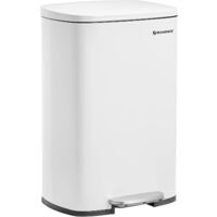Songmics – Poubelle à pédale 50L en acier blanc – Fermeture douce et silencieuse – Seau intérieur amovible avec trou – Design moderne pour cuisine