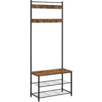 VASAGLE Portemanteau, Vestiaire avec Banc à Chaussures, Style Vintage, avec Crochets Armature métallique 70 x 32 x 175cm HSR41BX