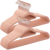Songmics – Cintres en velours antiglisse – Lot de 50 – Crochets pivotants 360° – Épaisseur 0,6 cm – Longueur 43,5 cm – Pour manteaux, robes, pantalons – Rose clair, rose gold