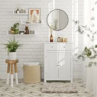 VASAGLE Meuble de salle de bains avec Tiroir et cloison amovible Placard Style cottage Meuble de rangement Blanc 60 x 30 x 80cm (L x l x H) par SONGMICS BBC61WT - Blanc