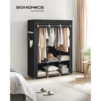 Songmics – Armoire en tissu noir pour vêtements – 3 compartiments de suspension – Étagères en tissu non-tissé – 45 x 130 x 167 cm – RYG092B02
