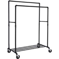 Songmics – Portant à vêtements sur roulettes – Charge 110 kg – 2 tringles – Étagère de rangement – Acier noir – Dimensions 100 x 59 x 162 cm – HSR60B