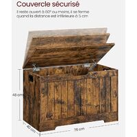 VASAGLE Coffre De Rangement Banc 40x100x46,5cm Marron Rustique - Avec Charnières De Sécurité