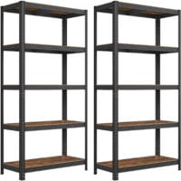 Lot de 2 Rayonnage 5 niveaux 180 x 90 x 40 cm, Étagères charge lourde métallique, Noir et Marron Rustique