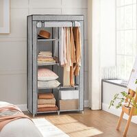 Armoire à Vêtements, Penderie, 1 Tringle à Vêtements, 6 Niveaux, Tissu Non-tissé, Cadre Métallique, 45 x 88 x 168 cm, pour Chambre, Couloir, Dressing, Gris avec Motifs Chevrons RYG084G22
