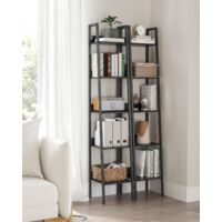 VASAGLE Étagère Échelle, Bibliothèque à 5 Niveaux, Meuble de Rangement sur Pied, Bureau, Salon, Chambre, Cuisine, Style Industriel, Noir Boisé et Noir
