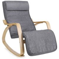 Songmics – Fauteuil à bascule en bois de bouleau – Repose-pieds réglable 5 positions – Charge max 150 kg – Confort ergonomique avec housse en lin