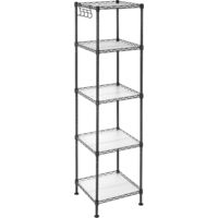 Songmics – Étagère d'angle en métal pour salle de bain – 5 niveaux réglables – Capacité 100 kg – Dimensions 30 x 30 x 123,5 cm – Crochets inclus – Noir