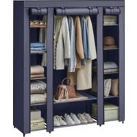Armoire de Rangement en Tissu, Penderie avec Housse, Placard, Garde-Robe, 45 x 150 x 175 cm, 12 Compartiments, Cadre en Métal, pour Chambre, Vestiaire, Bleu Foncé