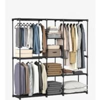 Armoire, Porte-vêtements, Penderie, avec Tringles, Dressing, Étagères en Tissu, Cadre en Métal, 43 x 182 x 182 cm, Noir RYG037B02