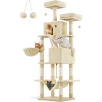 Feandrea – Arbre à chat multi-niveaux 206 cm – 13 griffoirs, 2 niches, hamac, tissu peluche – Pour 6 chats jusqu'à 75 kg