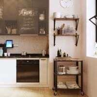 Desserte Industrielle Vintage Mondeer - Chariot 3 Niveaux Avec Roulettes Pour Cuisine, Salon - 60x40x76.5 Cm Marron/noir