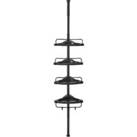 Songmics – Étagère de douche télescopique 85-305 cm – Rangement sans perçage à 4 niveaux – Ventouses anti-basculement – Pour gels douche et shampoings – Noir