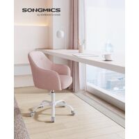 Chaise de Bureau, Fauteuil Ergonomique, Siège Pivotant, Réglable en Hauteur, Capacité de Charge 110 kg, Cadre en Acier, Tissu en Coton-Lin Respirant, pour Bureau, Chambre, Rose OBG019P01