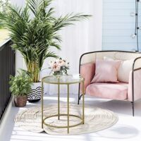VASAGLE Lot de 2 tables basses rondes en verre avec cadre en métal Doré